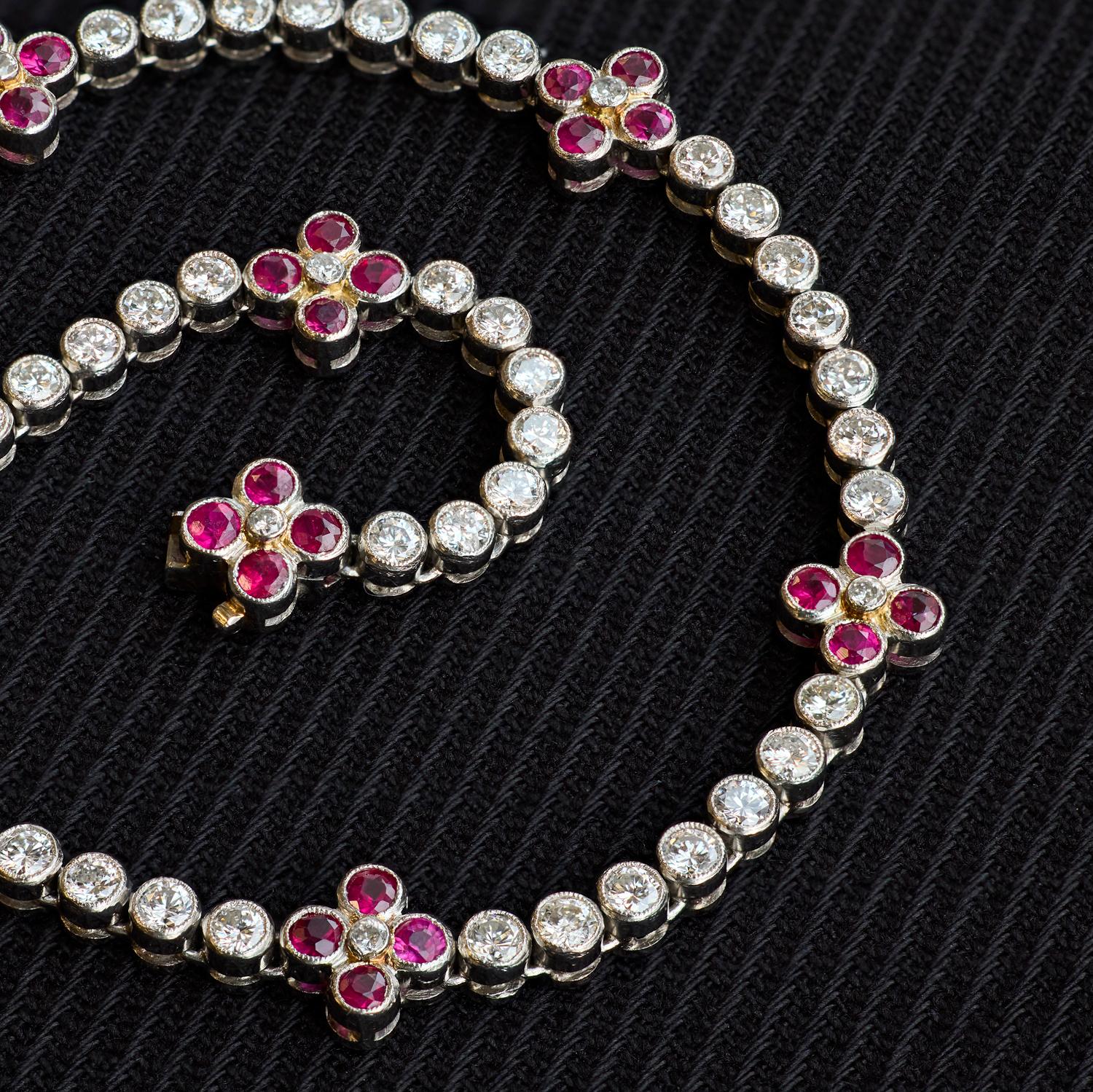 Women's or Men's Art Deco Ruby and Diamond Bracelet