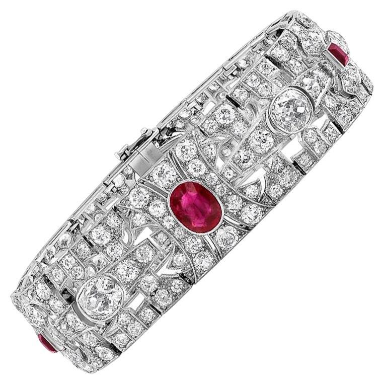 Art Deco Ruby and Diamond Bracelet For Sale