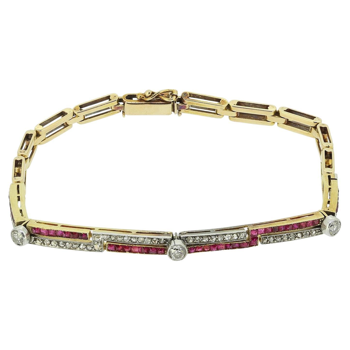 Pulsera Art Déco de Rubíes y Diamantes