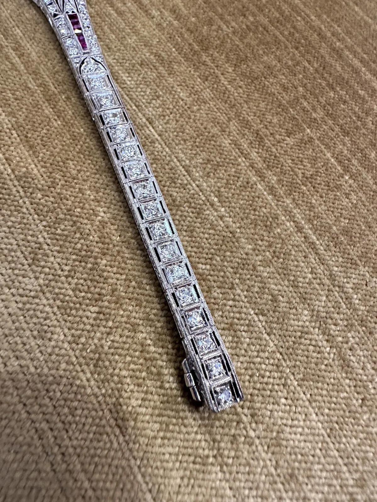 Art Deco Ruby and Diamond Bracelet in Platinum For Sale 2