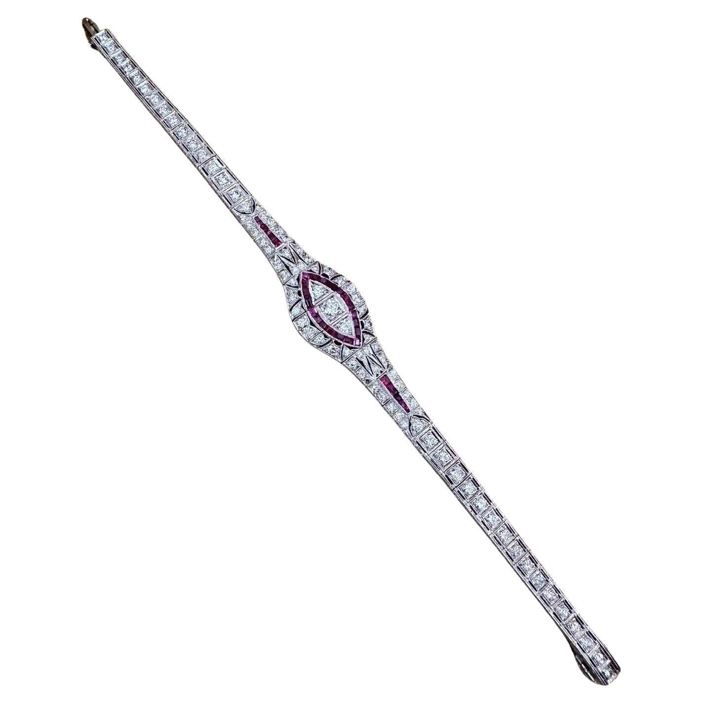 Art déco-Armband aus Platin mit Rubin und Diamanten im Art déco-Stil im Angebot