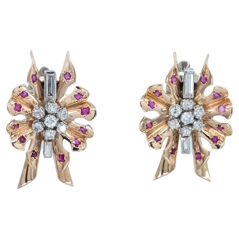 Art Deco Ruby and Diamond clip-on earrings in 18ct gold.
