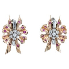 Art Deco Ruby and Diamond clip-on earrings in 18ct gold.