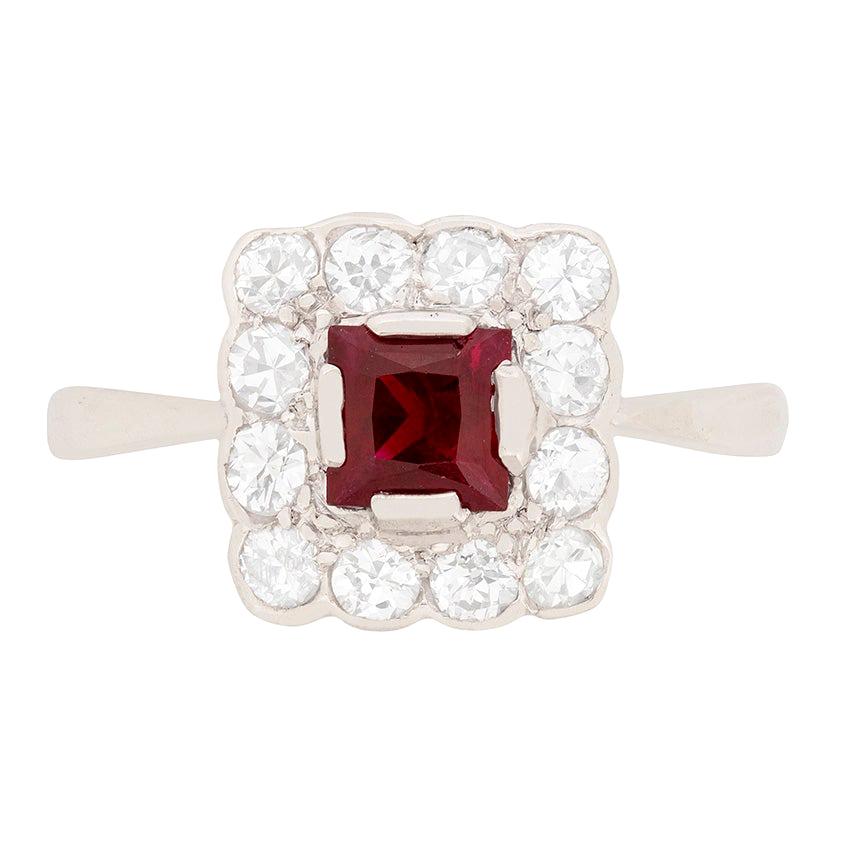 Art Deco Ruby and Diamond Cluster Ring, circa 1920s