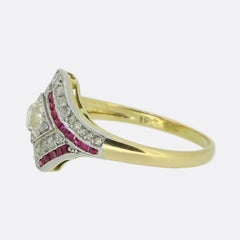 Art Deco Ruby and Diamond Cluster Ring