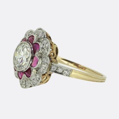 Art Deco Ruby and Diamond Cluster Ring