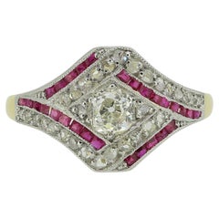Used Art Deco Ruby and Diamond Cluster Ring