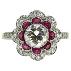 Art Deco Ruby and Diamond Cluster Ring