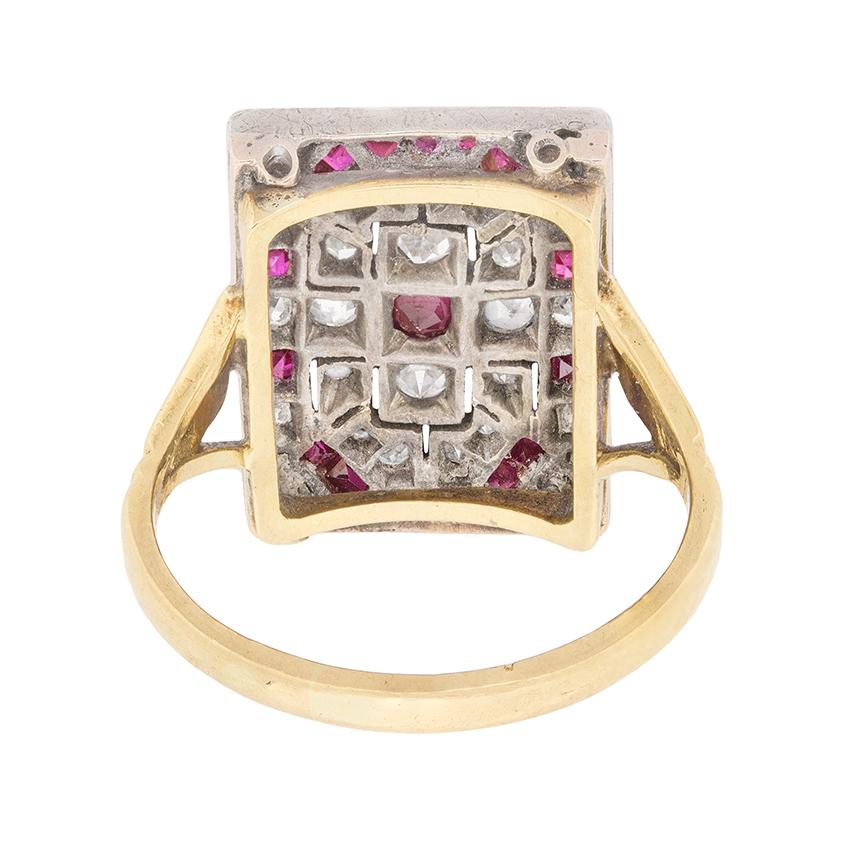 Round Cut Art Deco Ruby and Diamond Cocktail Ring, circa 1930s
