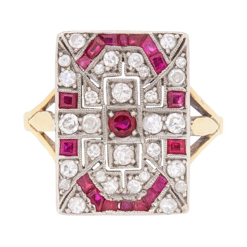 Art Deco Ruby and Diamond Cocktail Ring, circa 1930s
