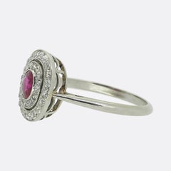 Art Deco Ruby and Diamond Double Halo Ring