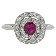 Antique Art Deco Ruby and Diamond Double Halo Ring