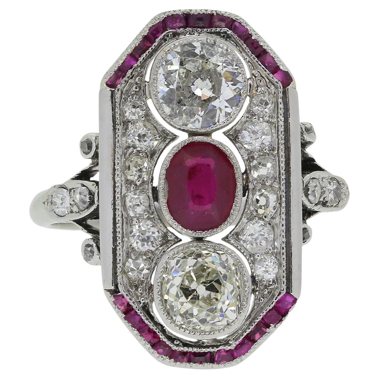 Art Deco Ruby and Diamond Dress Ring