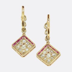 Art Deco Ruby and Diamond Drop Earrings