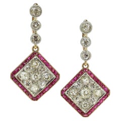 Art Deco Ruby and Diamond Drop Earrings