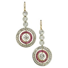 Art Deco Ruby and Diamond Drop Target Earrings