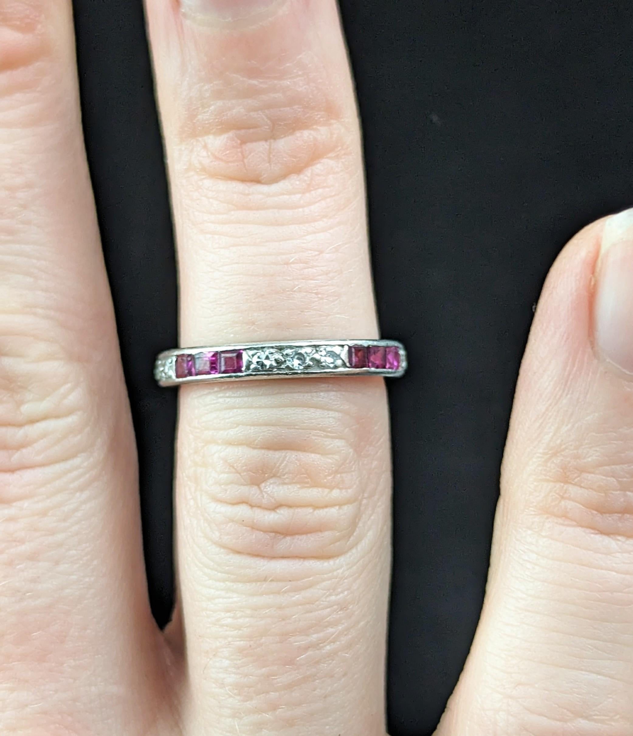 Art Deco Ruby and Diamond eternity ring, Platinum  For Sale 6