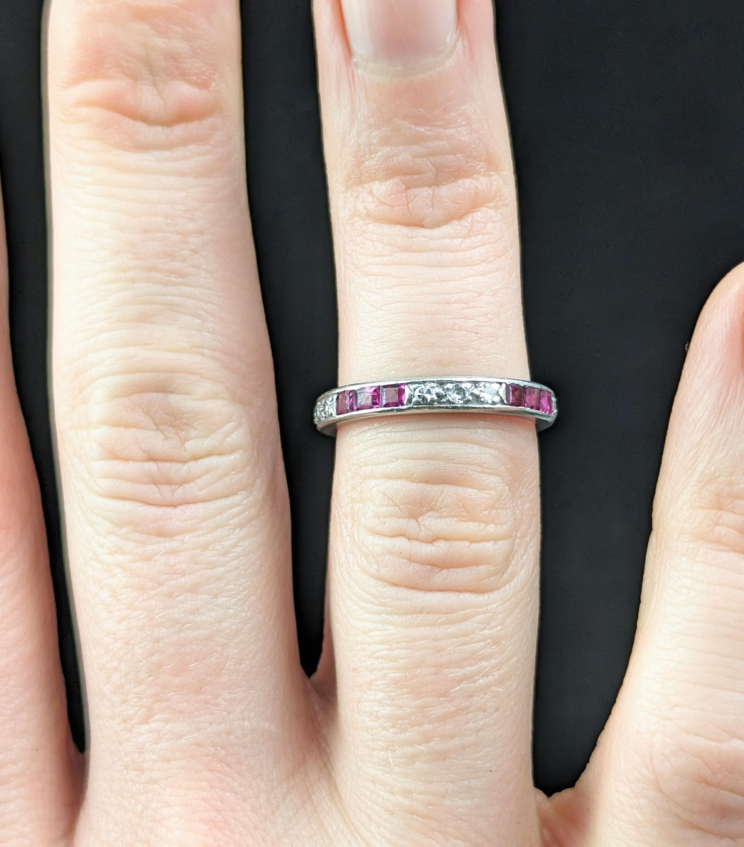 Art Deco Ruby and Diamond eternity ring, Platinum  In Good Condition For Sale In NEWARK, GB