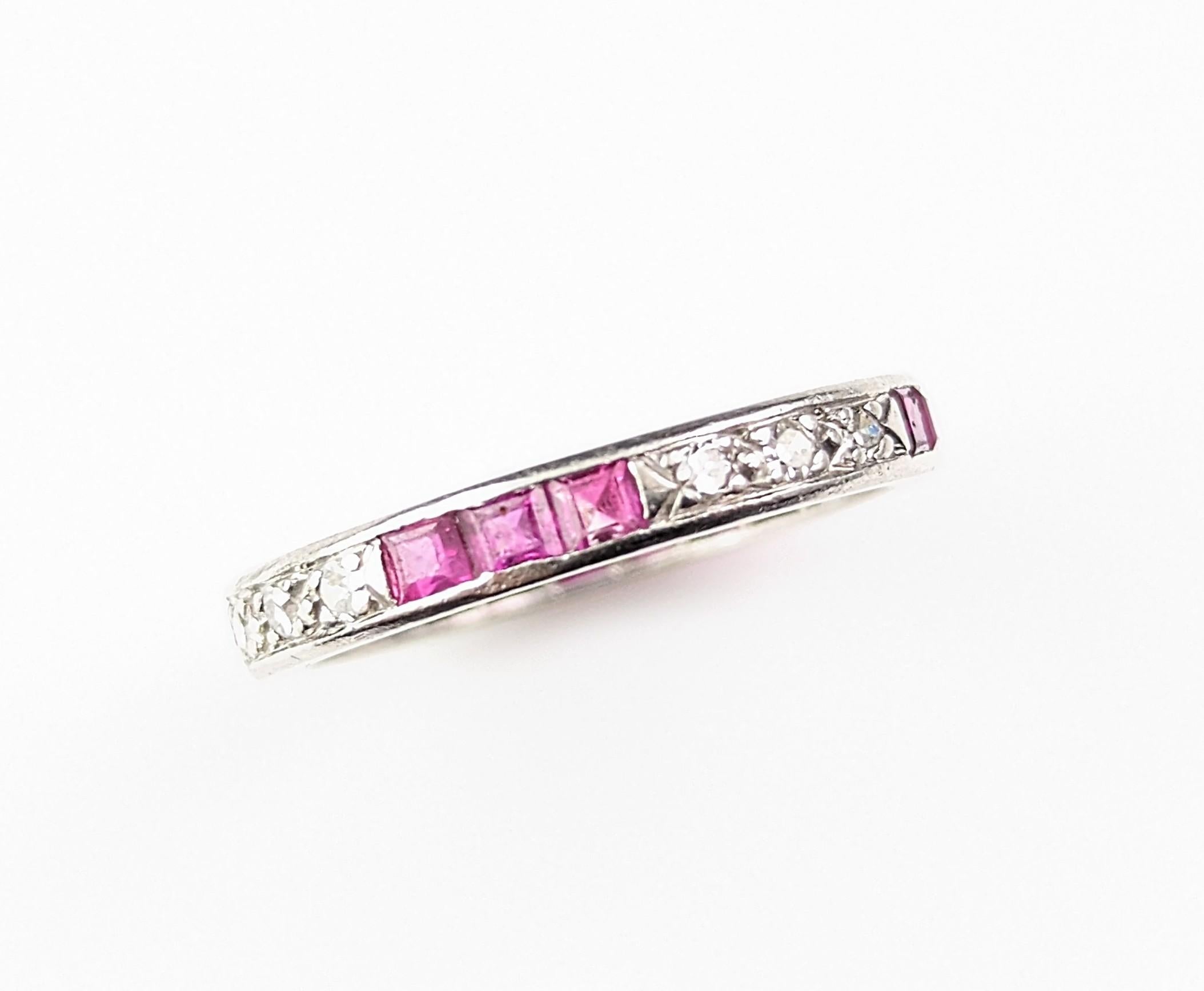 Women's Art Deco Ruby and Diamond eternity ring, Platinum  For Sale