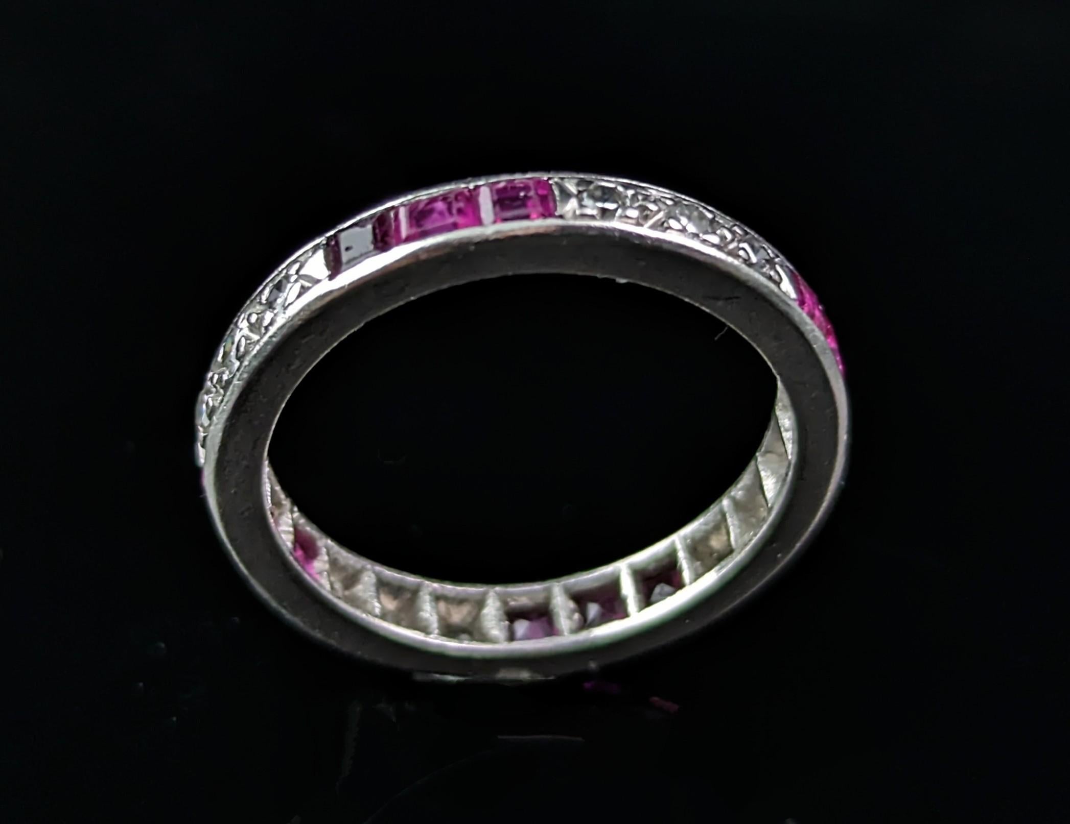 Art Deco Ruby and Diamond eternity ring, Platinum  For Sale 1