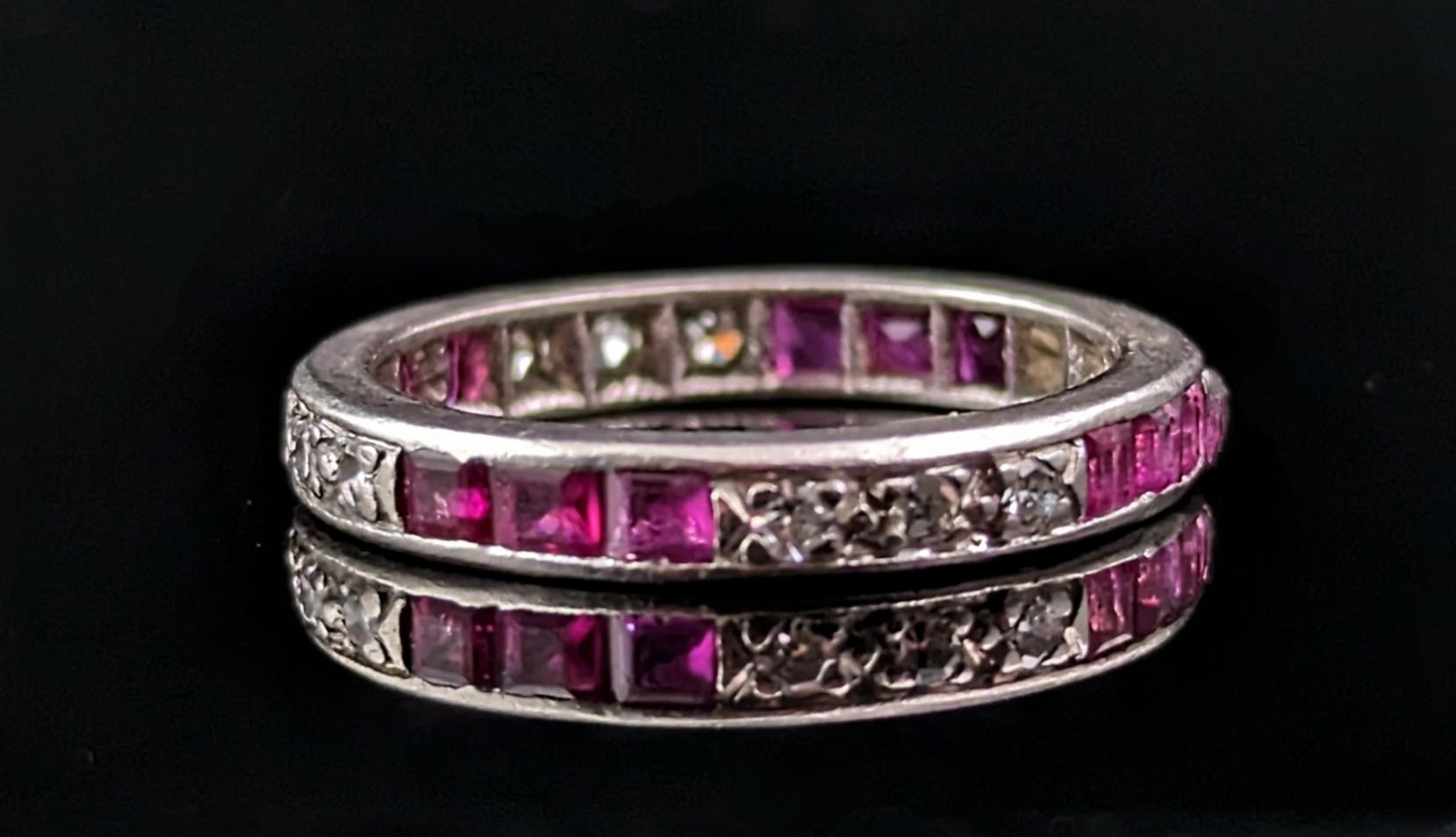 Art Deco Ruby and Diamond eternity ring, Platinum  For Sale 2