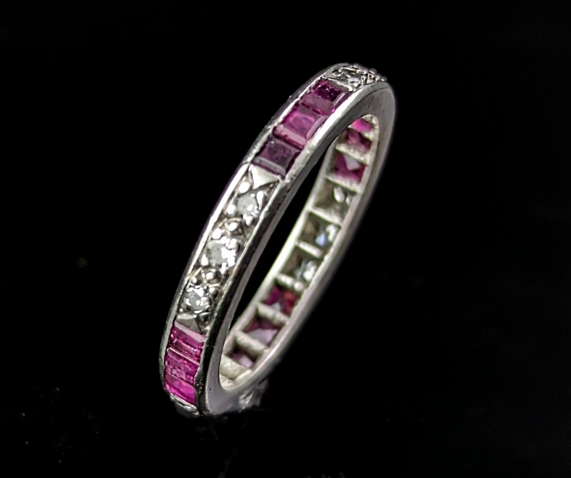 Art Deco Ruby and Diamond eternity ring, Platinum  For Sale 4