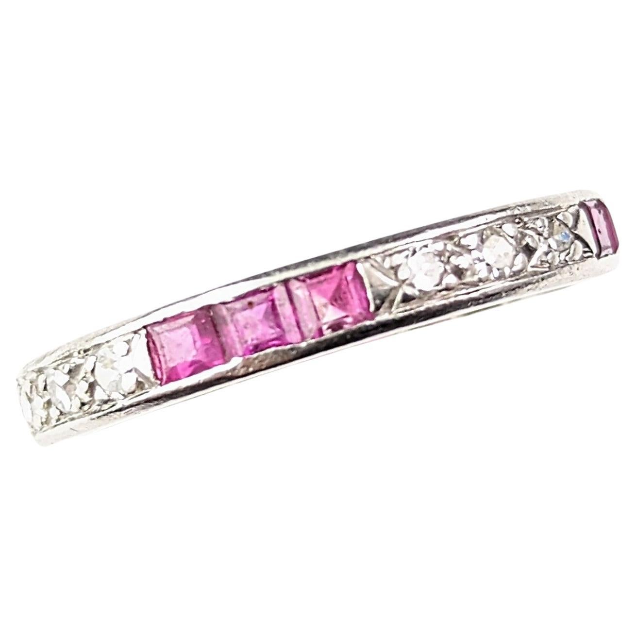 Art Deco Ruby and Diamond eternity ring, Platinum  For Sale