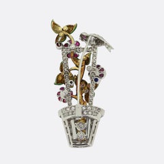Art Deco Ruby and Diamond Flower Pot Brooch