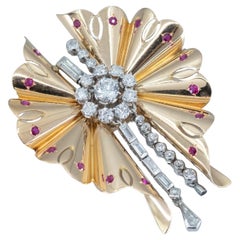 Art Deco Ruby and Diamond gold Brooch