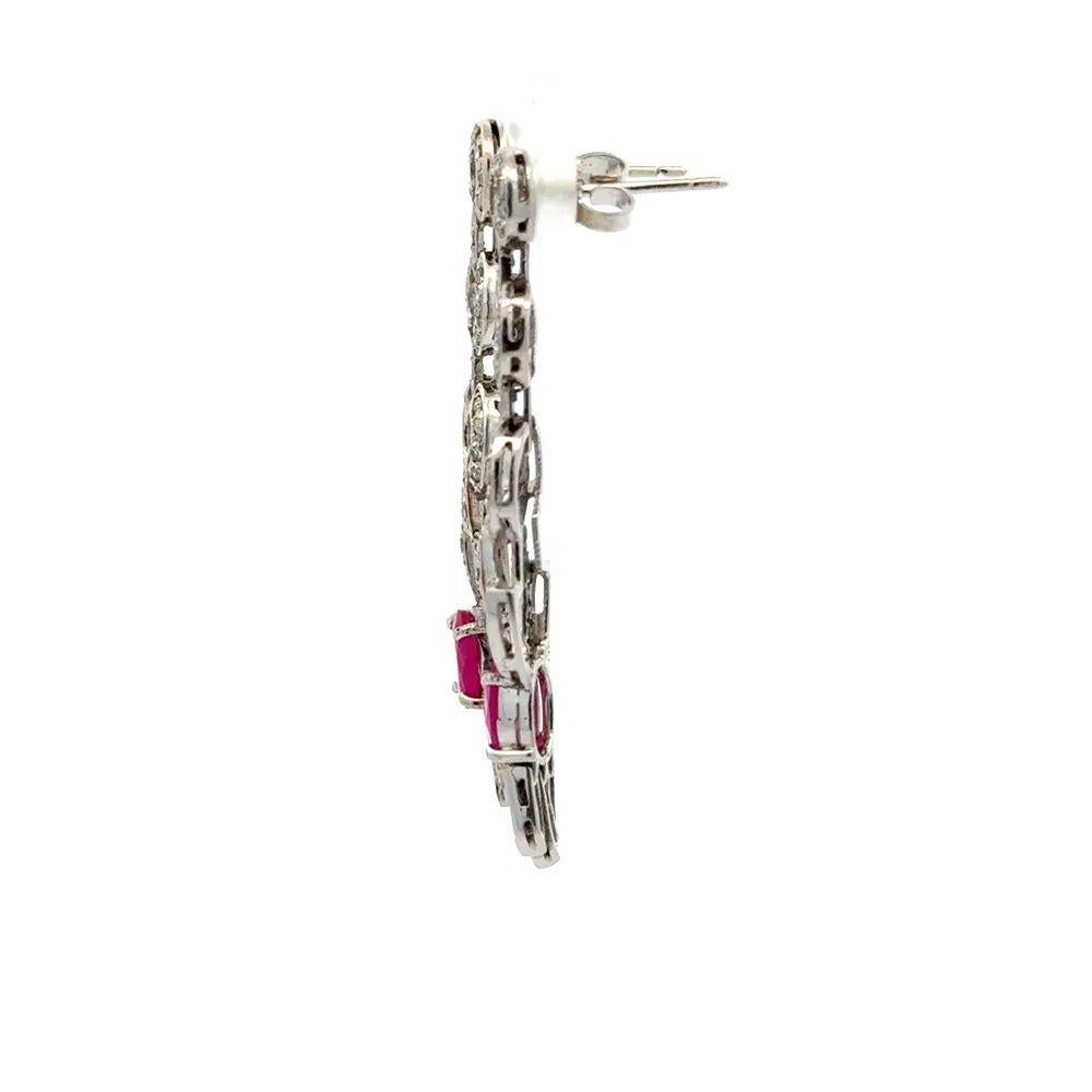 Pendientes de gota Art Decó de oro con rubíes y diamantes en venta 1