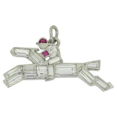 Art Deco Ruby and Diamond Jockey on a Horse Charm Pendant