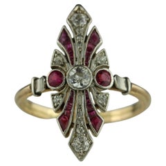 Art Deco Ruby and Diamond Navette Dinner Ring
