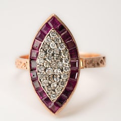 Art Deco Ruby and Diamond Navette Ring, Ruby Marquise Ring, Engagement Ruby Ring