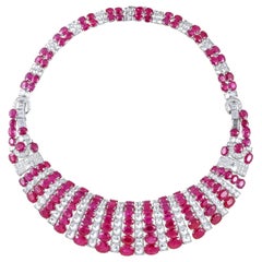 Art Deco Ruby and Diamond Necklace and Earrings