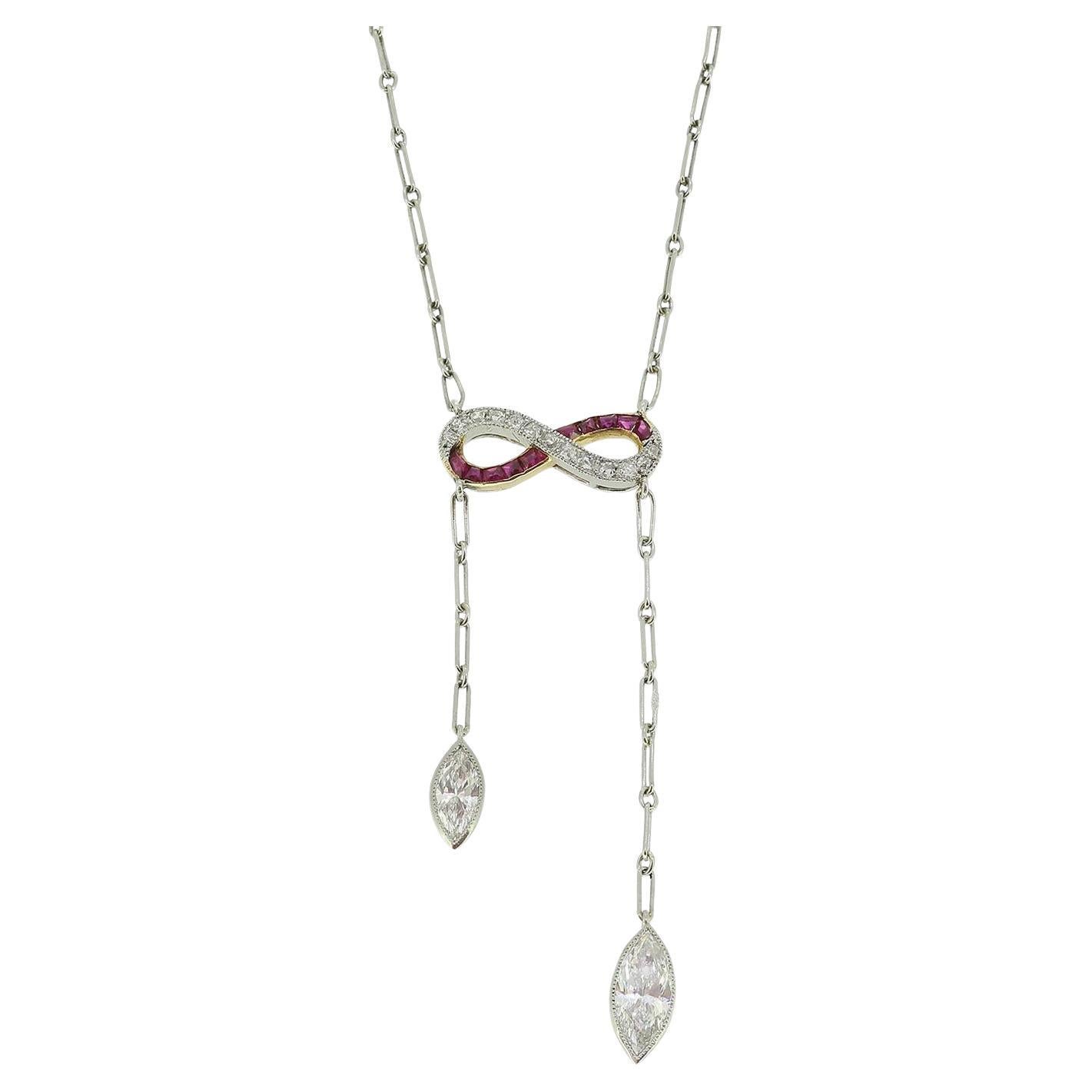 Art Deco Ruby and Diamond Negilgee Necklace