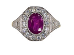 Art Deco Ruby and Diamond Octagonal Halo Ring