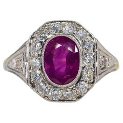 Art Deco Ruby and Diamond Octagonal Halo Ring