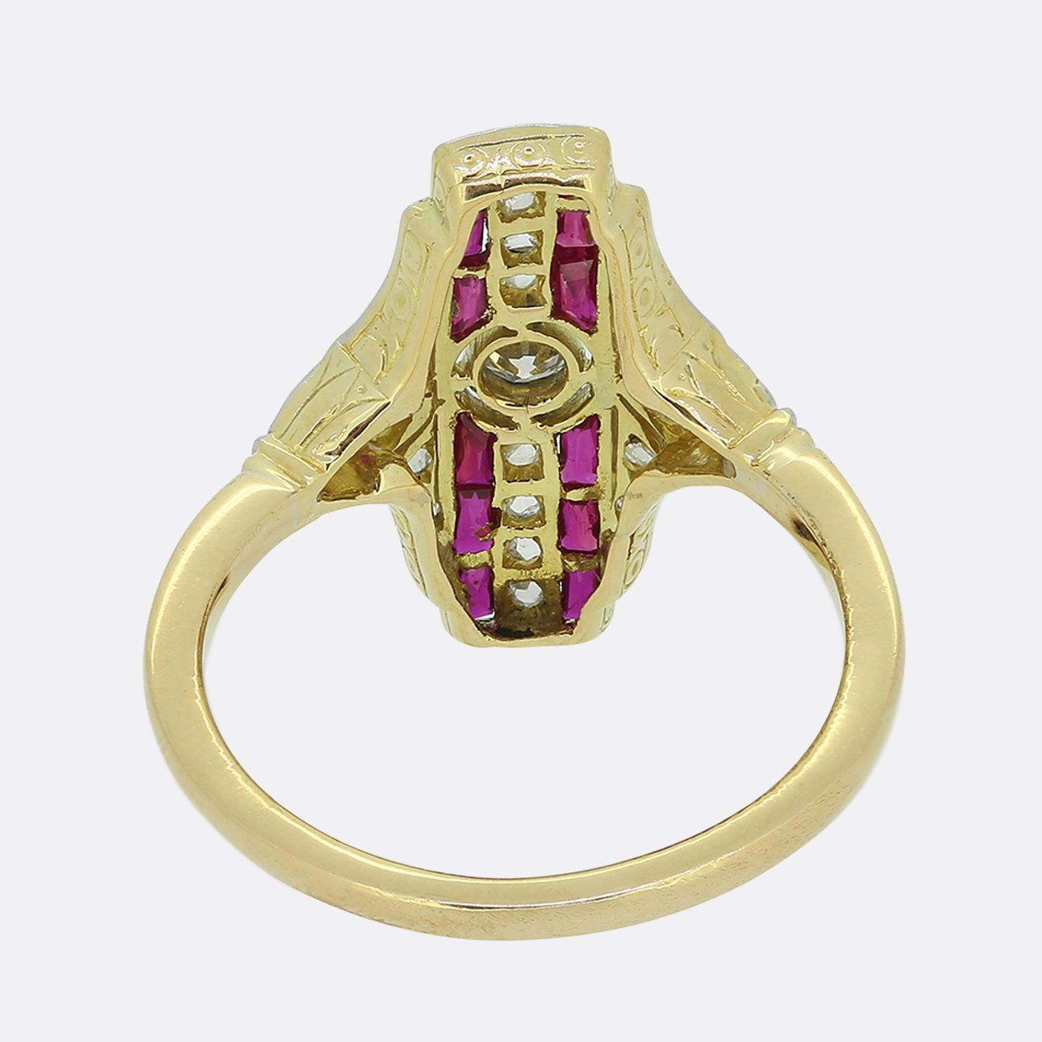 Art Deco Ruby and Diamond Plaque Ring In Good Condition For Sale In London, GB