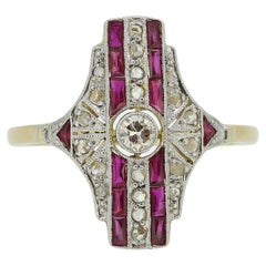 Vintage Art Deco Ruby and Diamond Plaque Ring