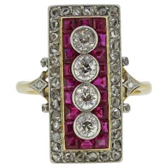 Art Deco Ruby and Diamond Plaque Ring
