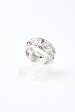 Art Deco Ruby and Diamond Platinum Band Ring