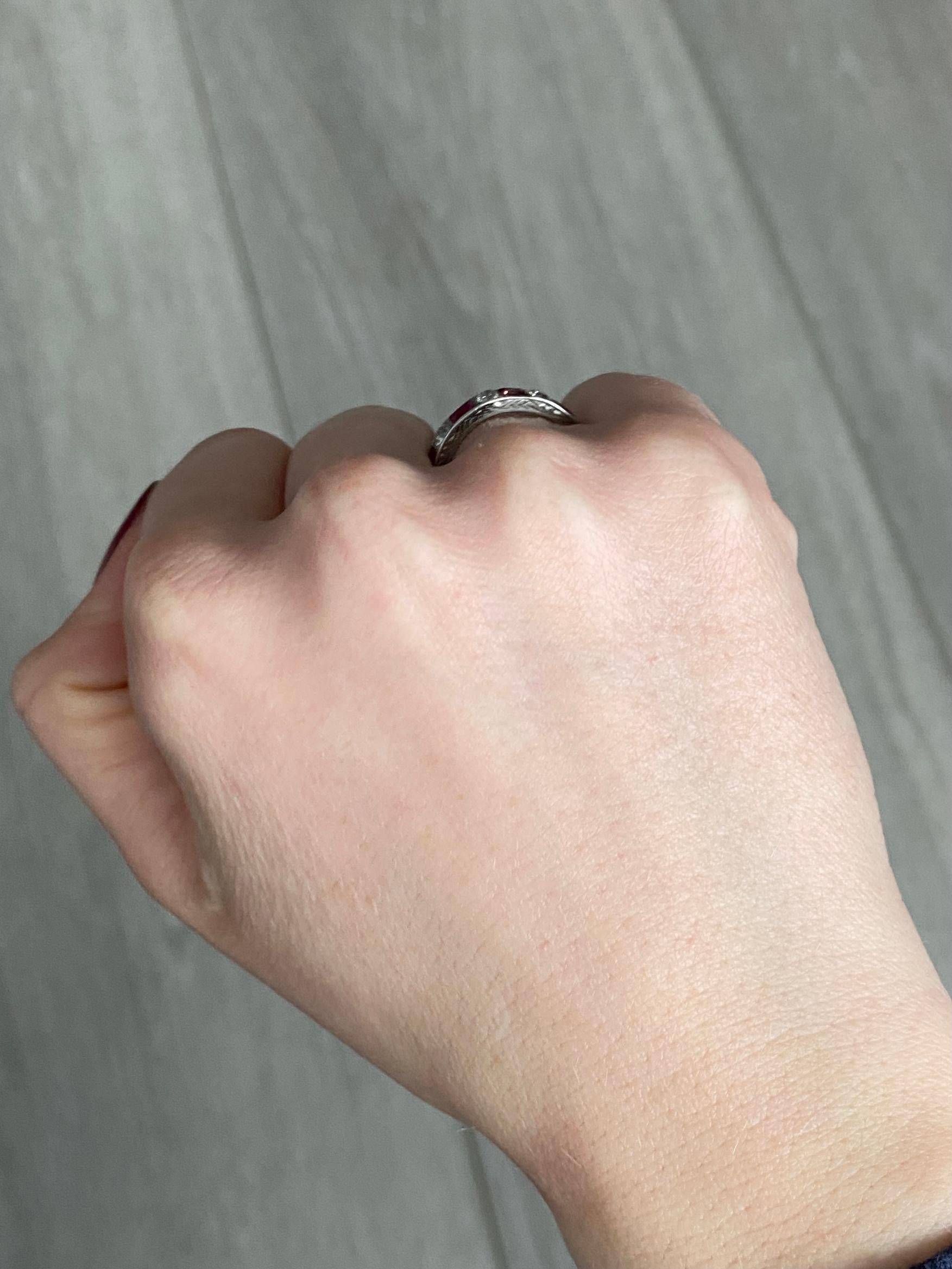 Women's Art Deco Ruby and Diamond Platinum Eternity Ring