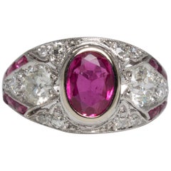 Art Deco Ruby and Diamond Platinum Milgrain Engagement Ring