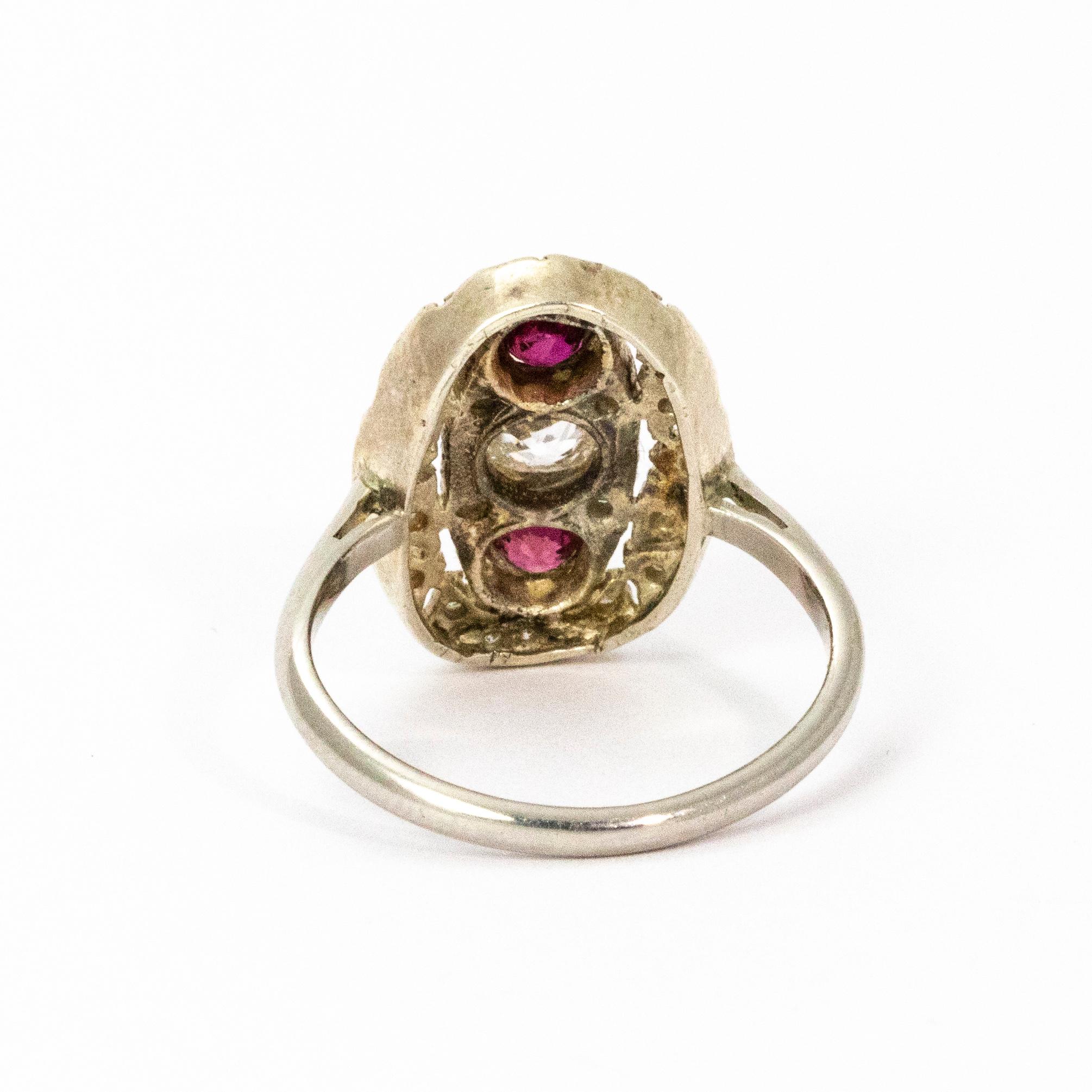 Women's or Men's Art Deco Ruby and Diamond Platinum Ring