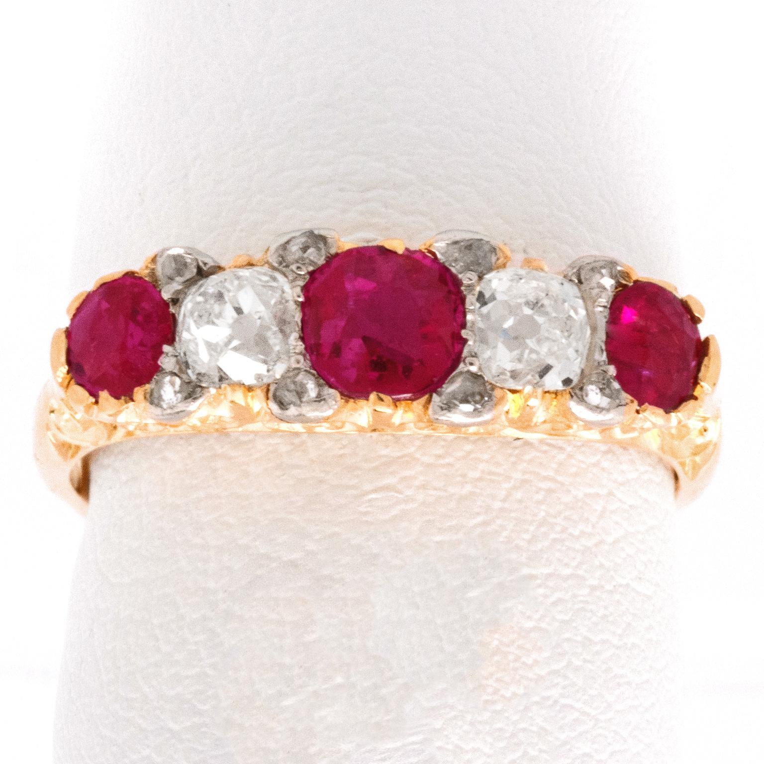 Round Cut Art Deco Ruby and Diamond Ring 18k c1920s For Sale