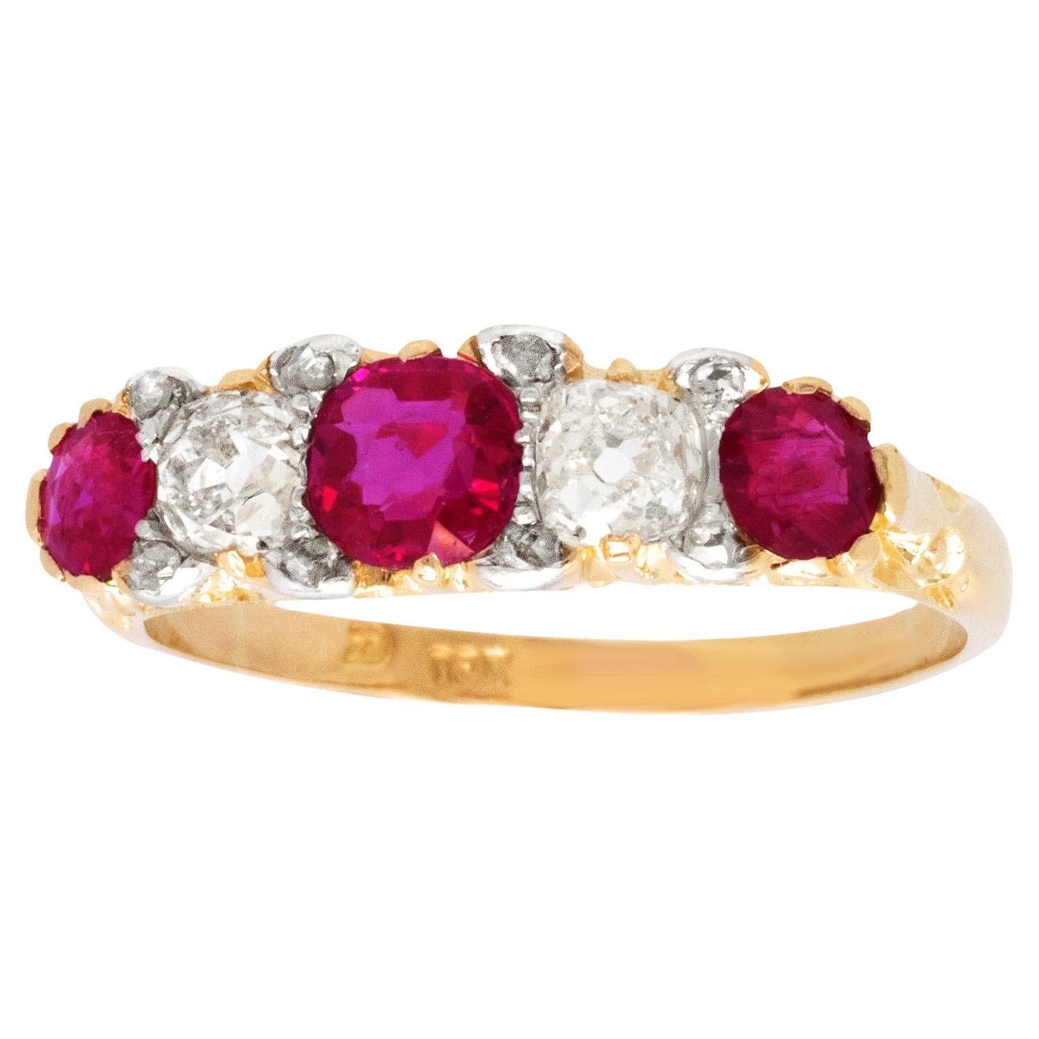Art Deco Ruby and Diamond Ring 18k c1920s For Sale