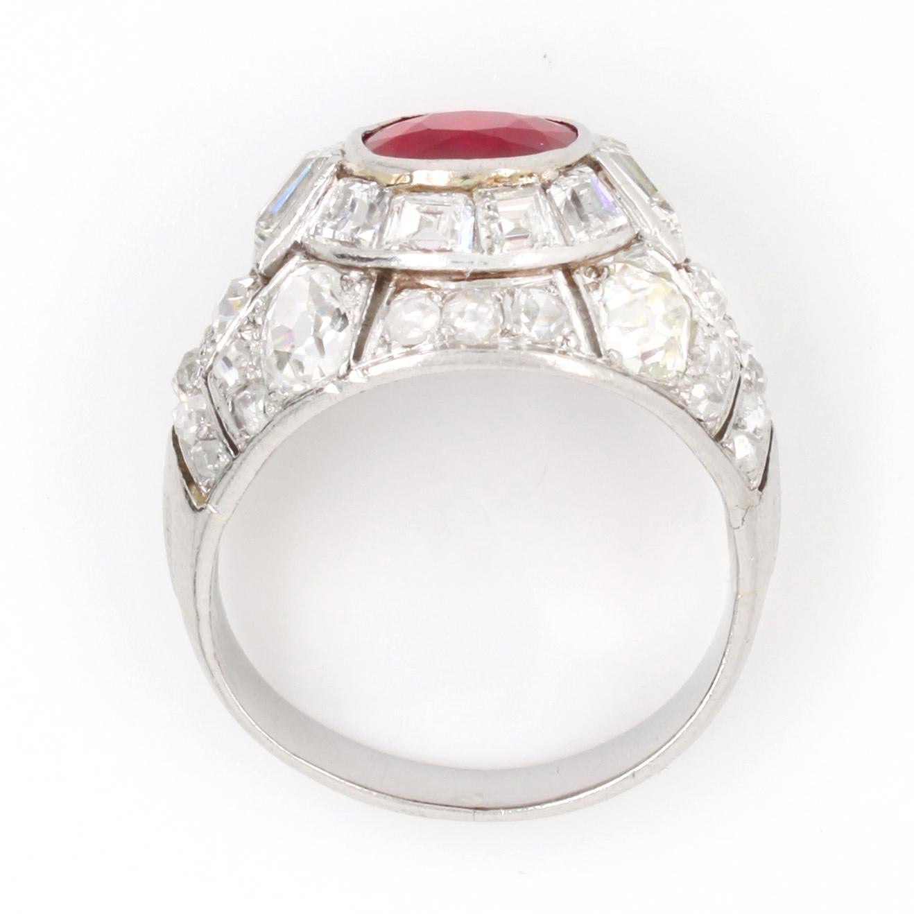 Women's Art Deco Burmese Ruby and Diamond Ring, 1920s For Sale