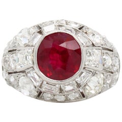 Vintage Art Deco Burmese Ruby and Diamond Ring, 1920s