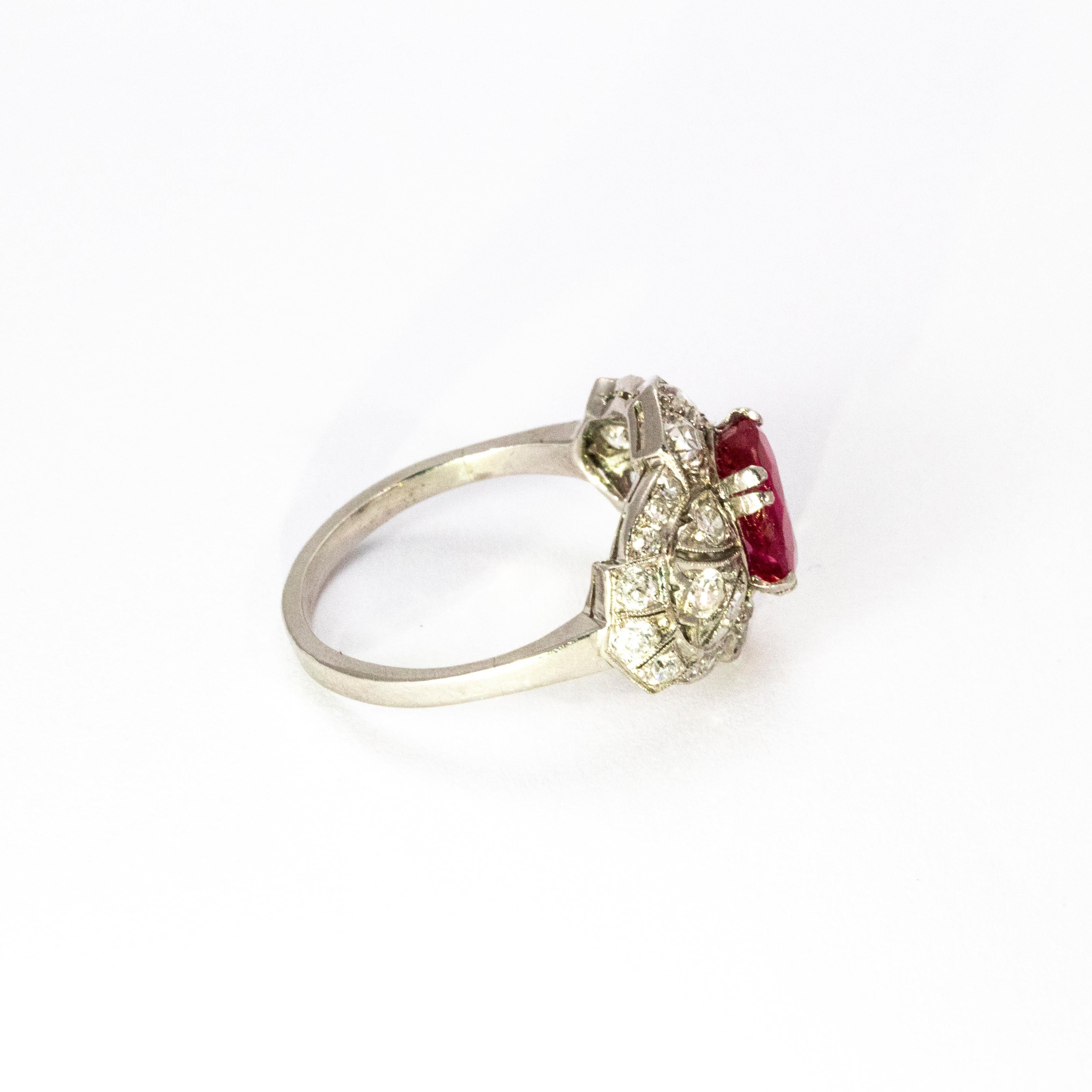 Women's or Men's Art Deco Ruby and Diamond Ring