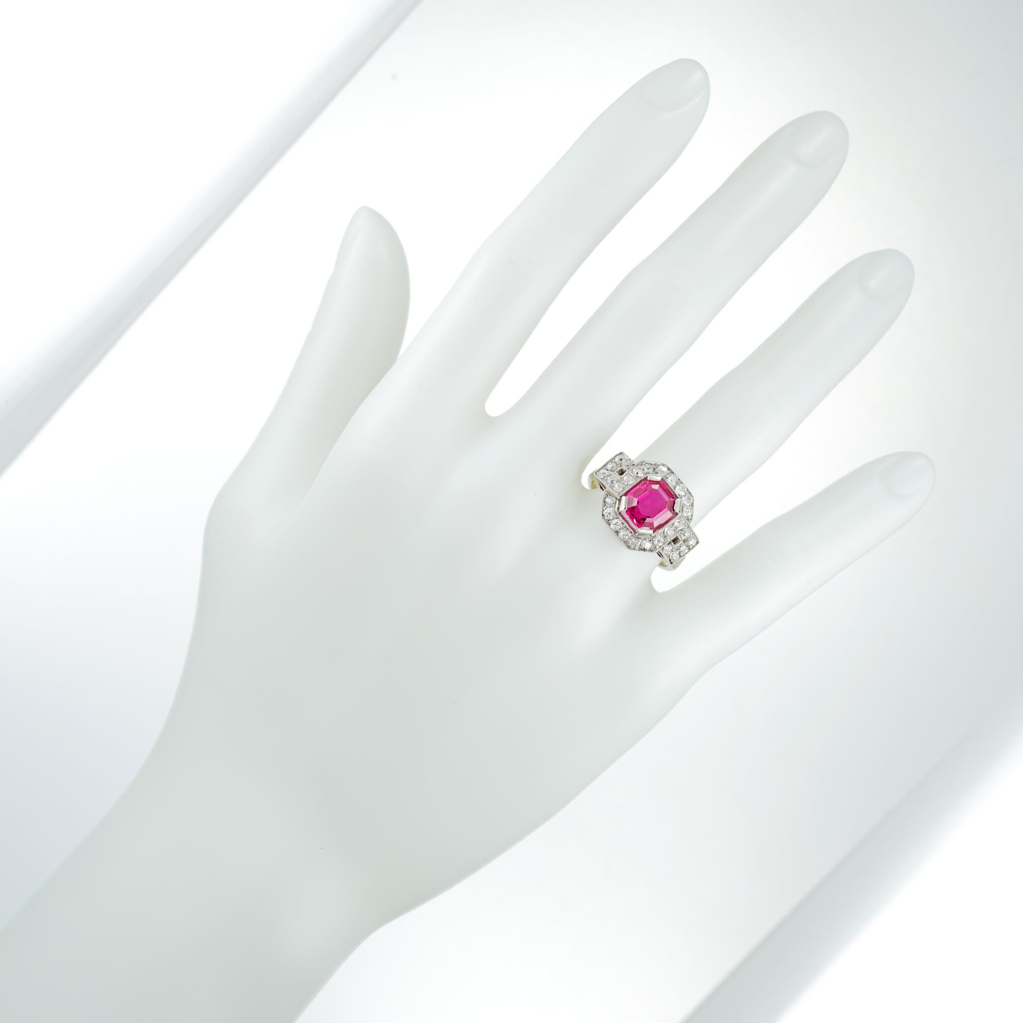 Women's or Men's Art Deco Ruby and Diamond Ring For Sale